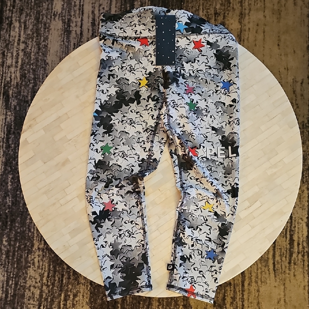 Terez x Peloton Womens Gray Star-Print Leggings with Multicolor Stars